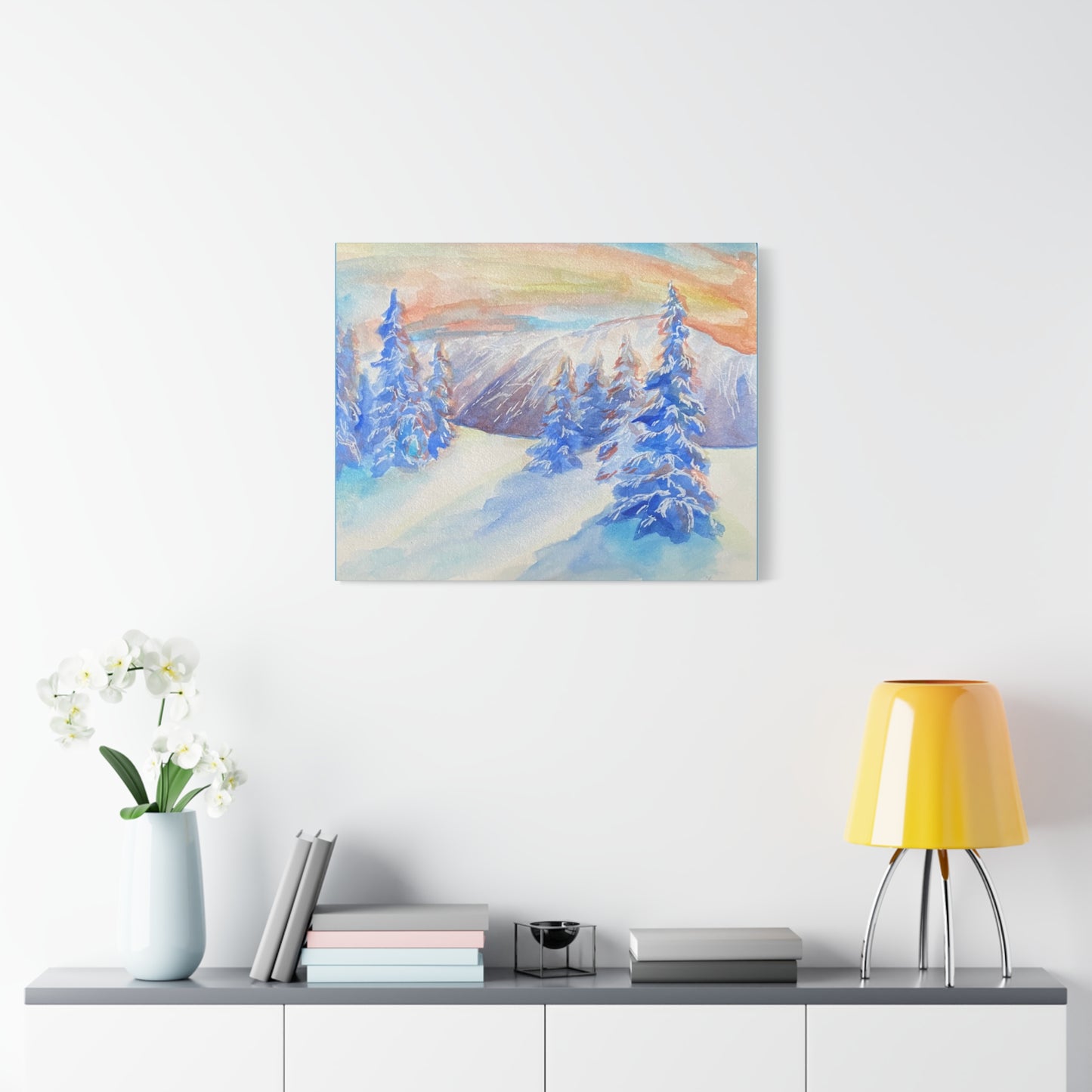 Matte Canvas Print - Winter Wonderland Watercolor Landscape Painting