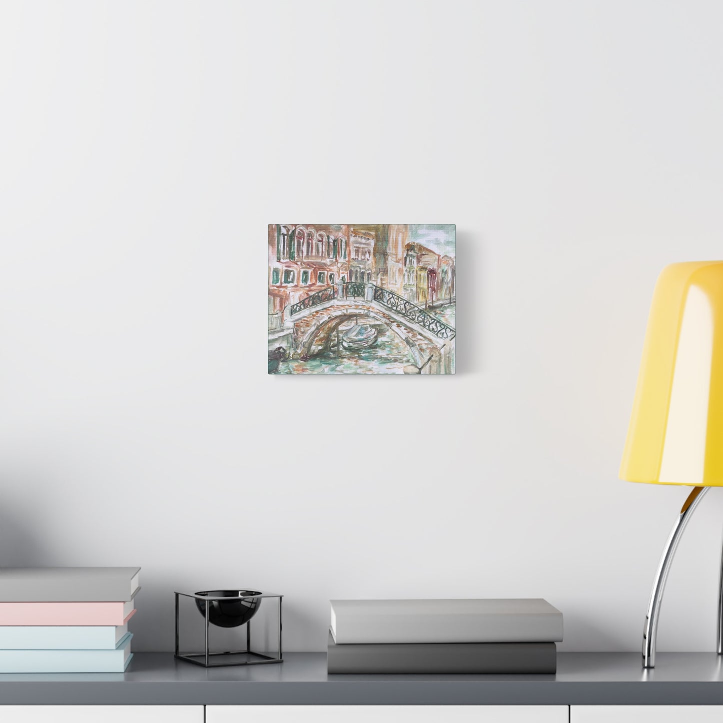 Matte Canvas Print - Venetian Bridge and Tiny Boat, Venice, Italy, Plein-Air Oil Painting