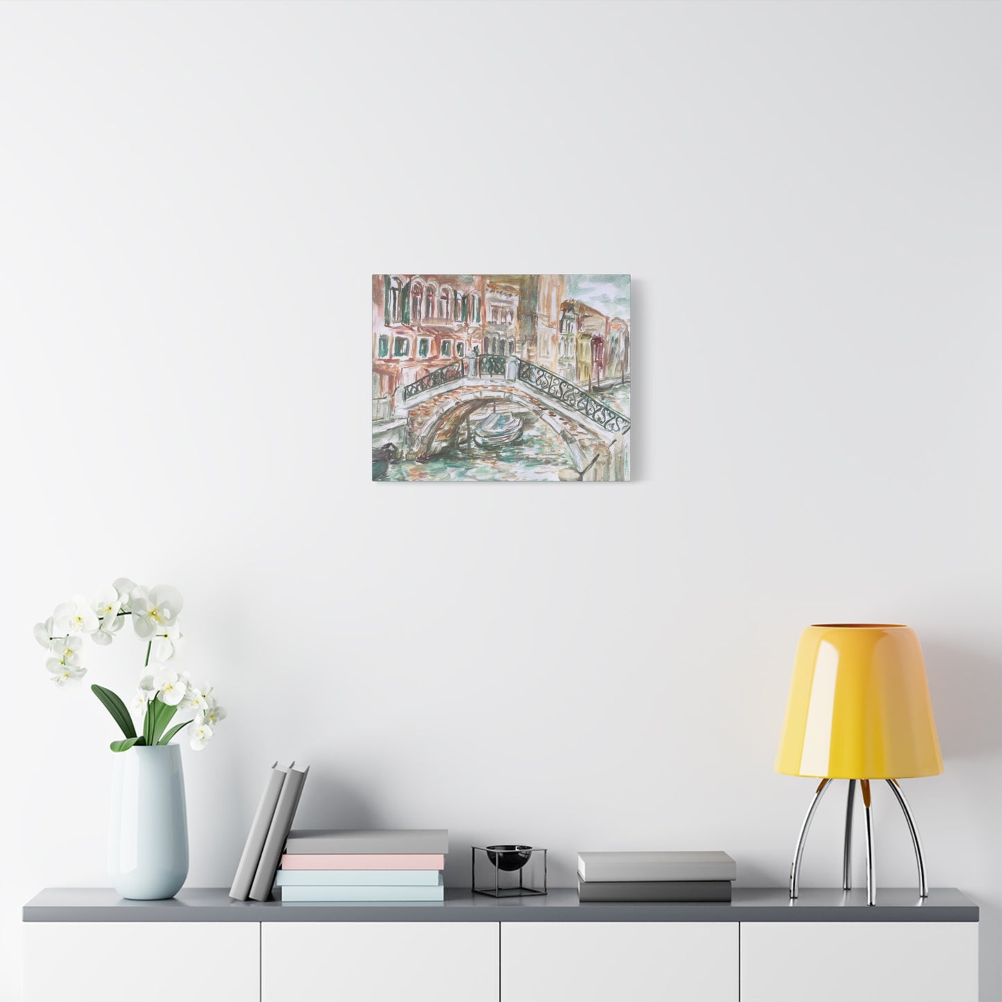 Matte Canvas Print - Venetian Bridge and Tiny Boat, Venice, Italy, Plein-Air Oil Painting