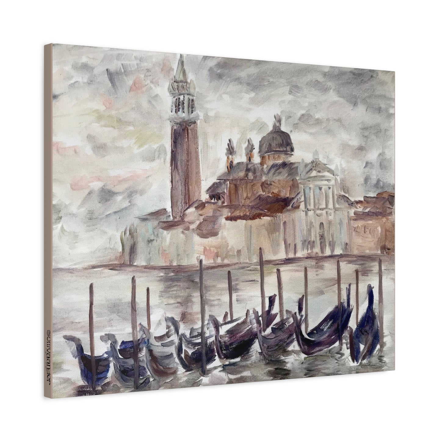 Matte Canvas Print - Venetian Gondola, Plein-Air Oil Painting, Venice Italy