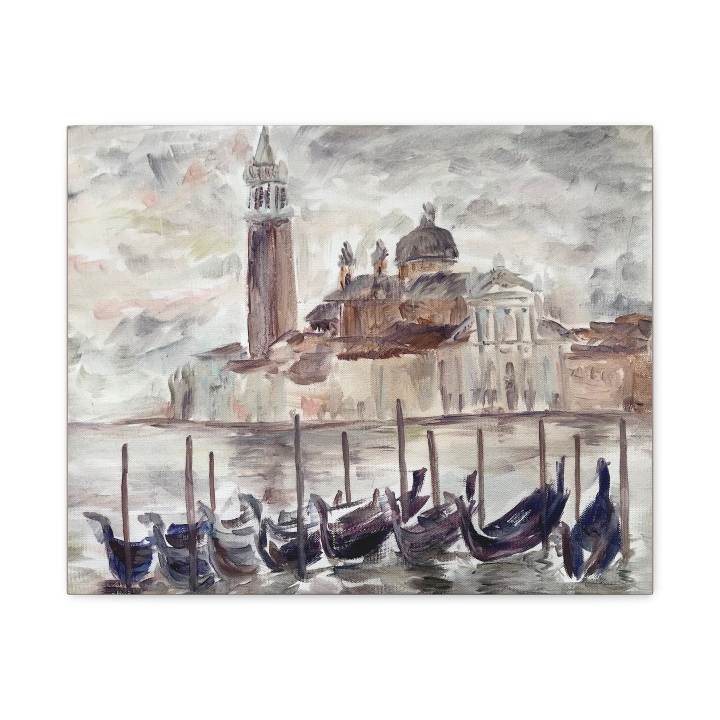 Matte Canvas Print - Venetian Gondola, Plein-Air Oil Painting, Venice Italy