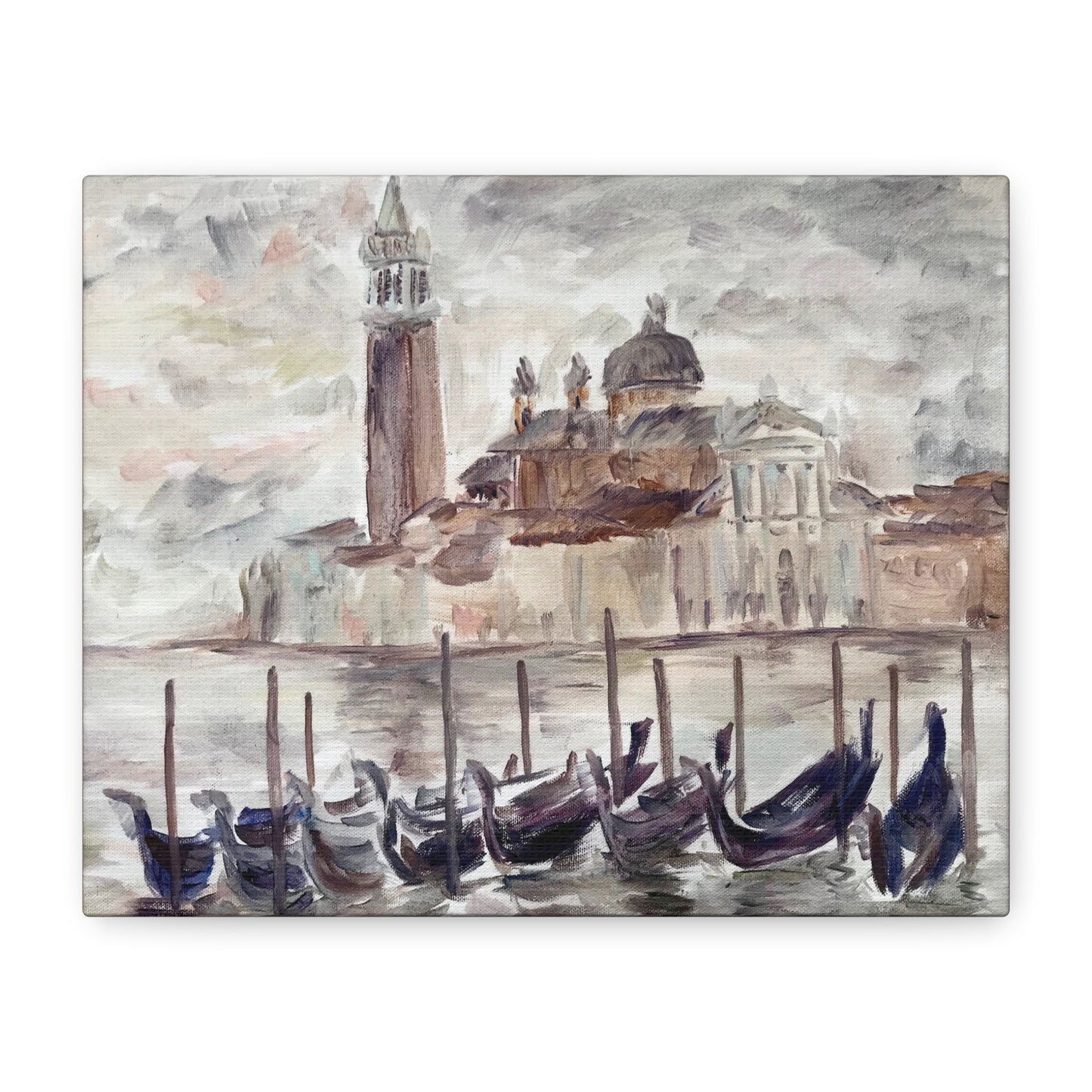 Matte Canvas Print - Venetian Gondola, Plein-Air Oil Painting, Venice Italy