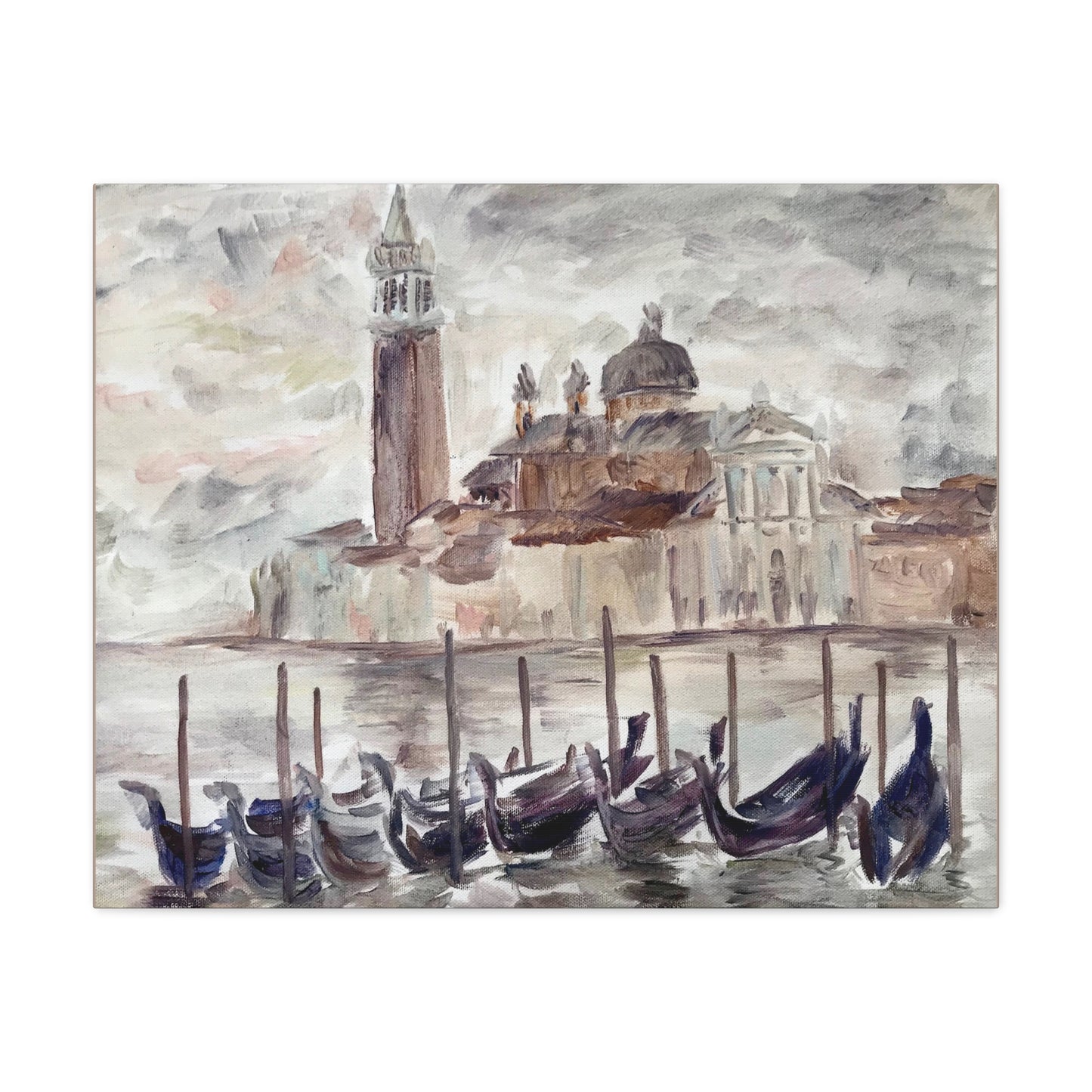 Matte Canvas Print - Venetian Gondola, Plein-Air Oil Painting, Venice Italy