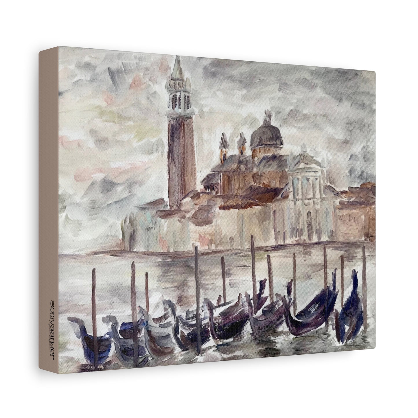 Matte Canvas Print - Venetian Gondola, Plein-Air Oil Painting, Venice Italy