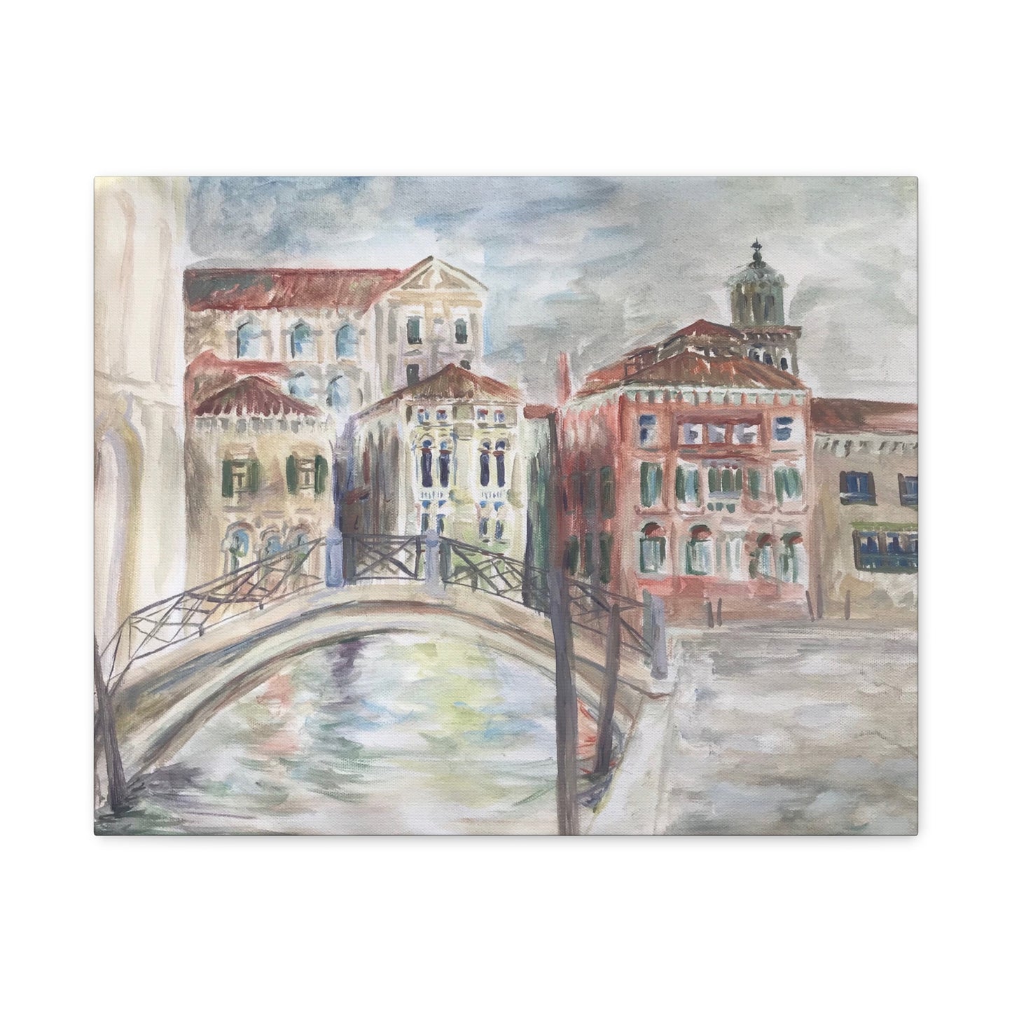 Matte Canvas Print - Venice, Italy, Canal & City Landscape Plein-Air Oil Painting