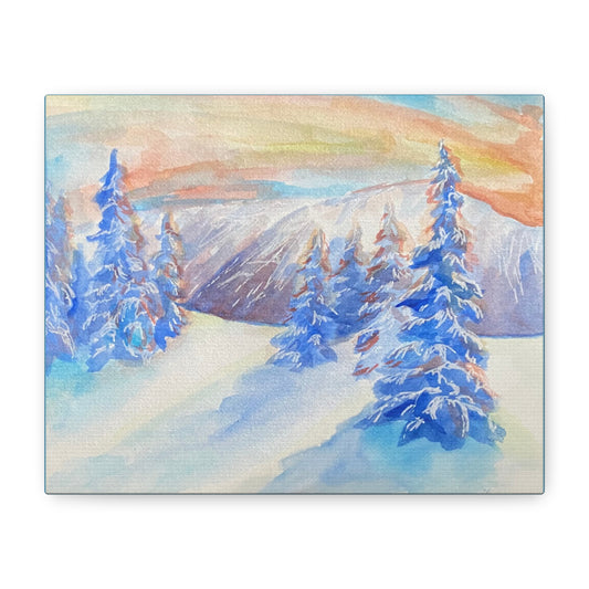 Matte Canvas Print - Winter Wonderland Watercolor Landscape Painting