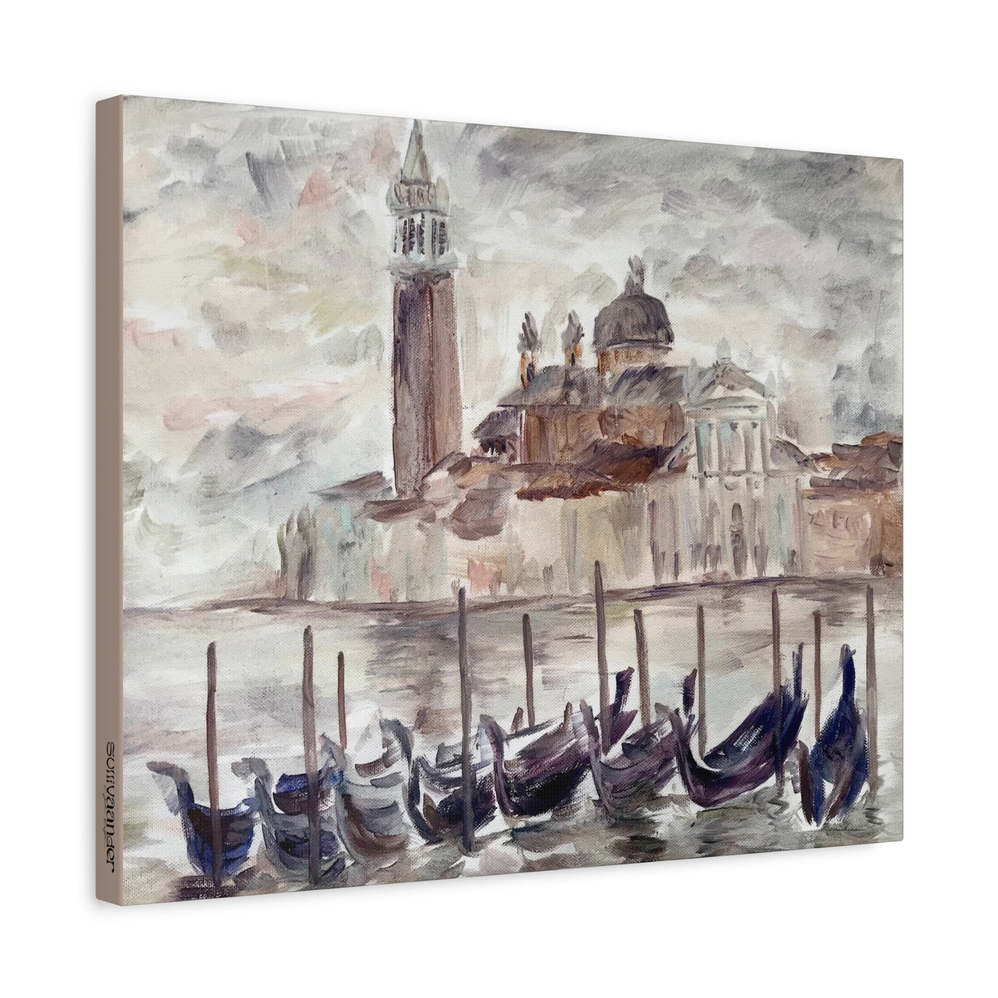 Matte Canvas Print - Venetian Gondola, Plein-Air Oil Painting, Venice Italy