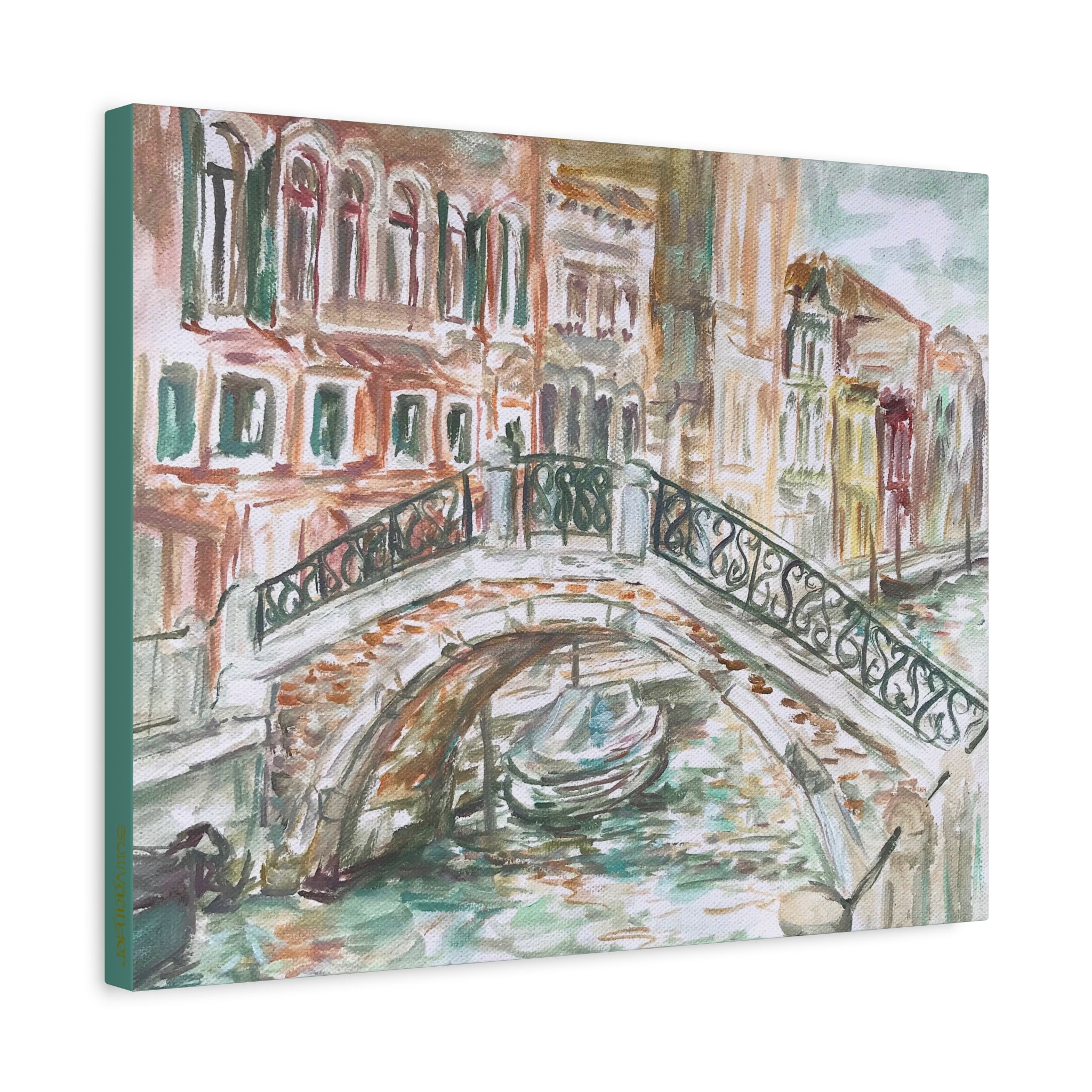 Canvas Print - Venetian Bridge and Tiny Boat, Venice, Italy, Plein-Air Oil Painting