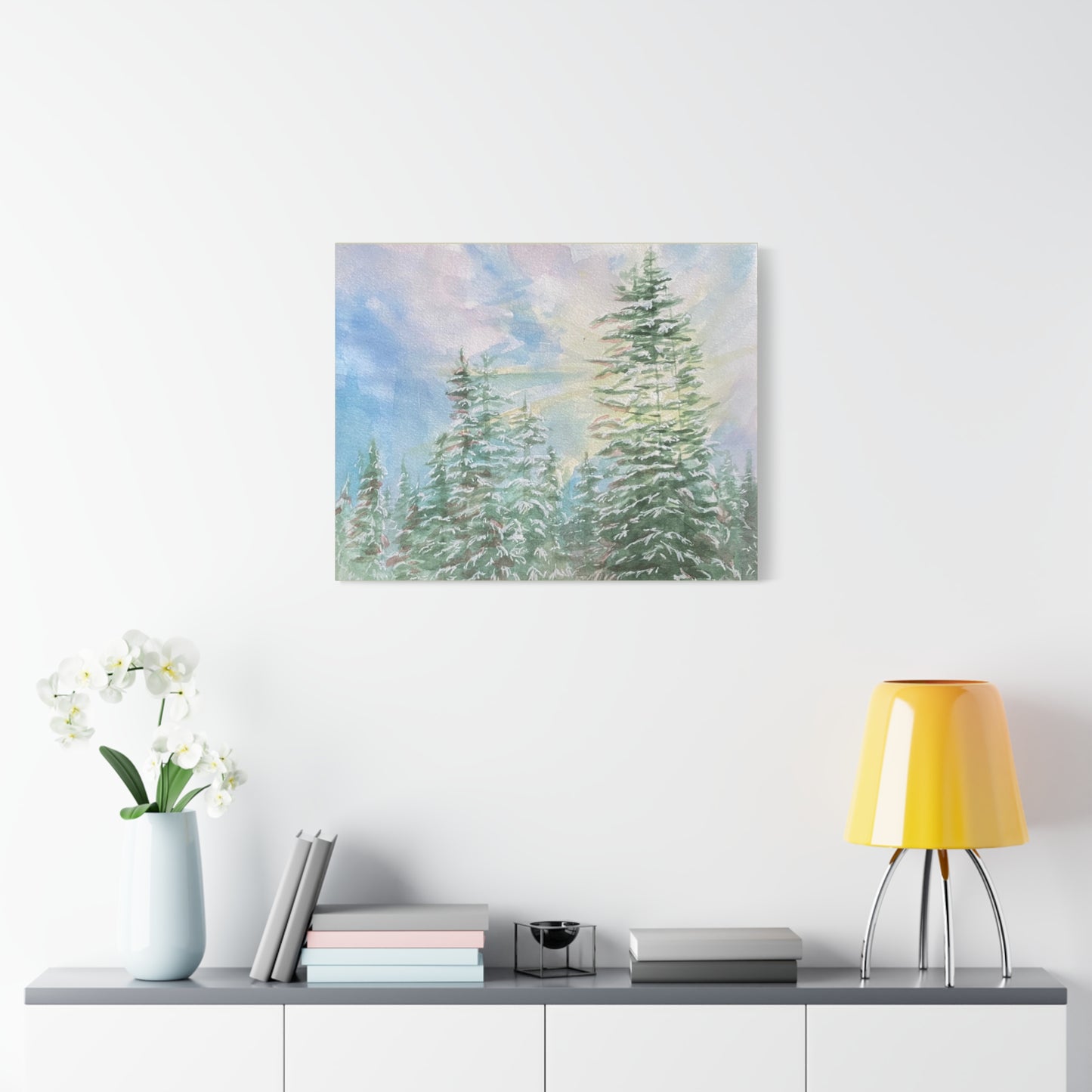 Matte Canvas Print - Sunlight Through Trees Watercolor Landscape Painting